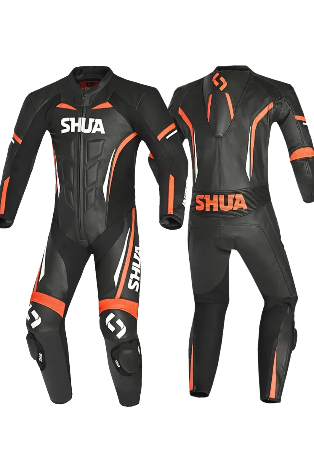 Shua Infinity Black Orange 1PC Men's Leather Motorcycle Suits