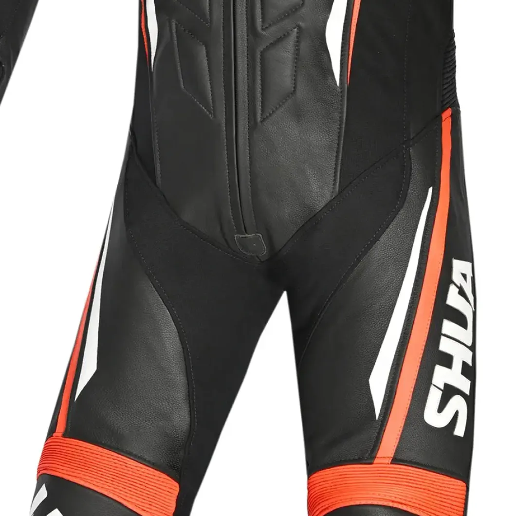 Shua Infinity Black Orange 1PC Men's Leather Motorcycle Suits