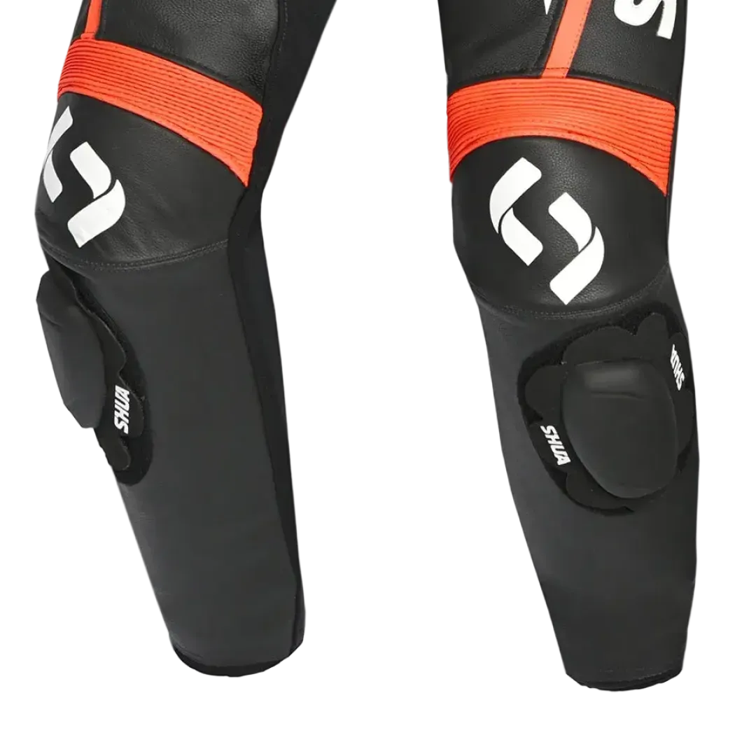 Shua Infinity Black Orange 1PC Men's Leather Motorcycle Suits