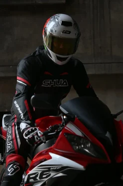 Shua Infinity Black Red 1PC Men's Leather Motorcycle Suits