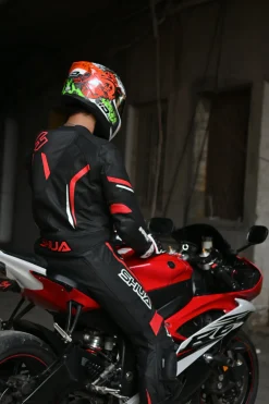 Shua Infinity Black Red 1PC Men's Leather Motorcycle Suits