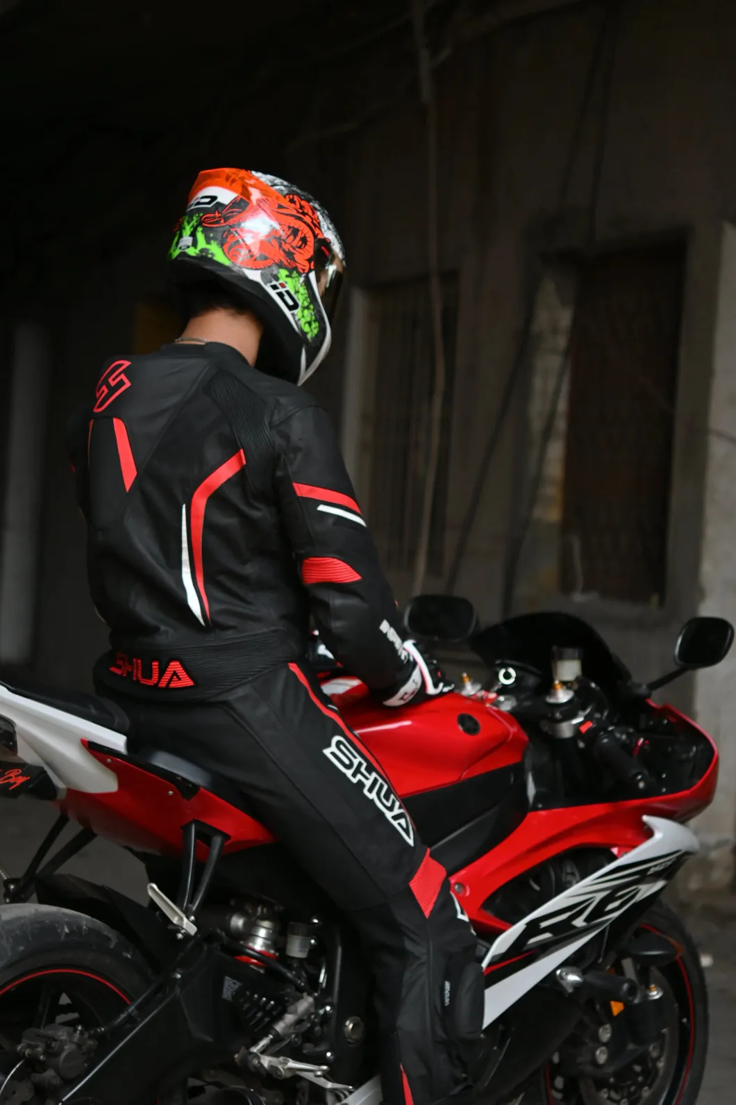 Shua Infinity Black Red 1PC Men's Leather Motorcycle Suits