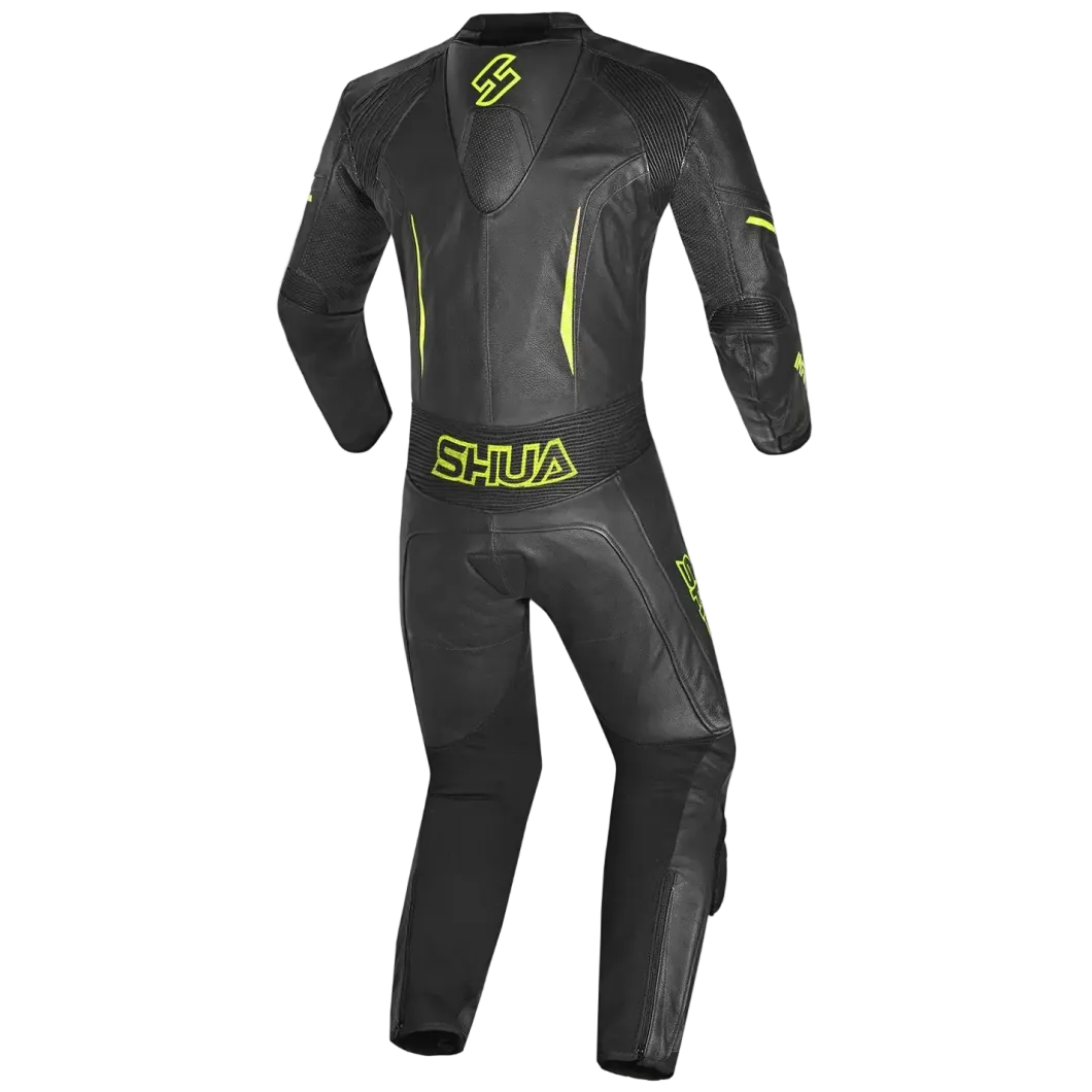 Shua Infinity Black Yellow/Flu 1PC Men's Leather Motorcycle Suits