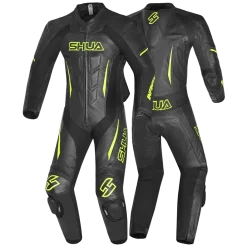 Shua Infinity Black Yellow/Flu 1PC Men's Leather Motorcycle Suits