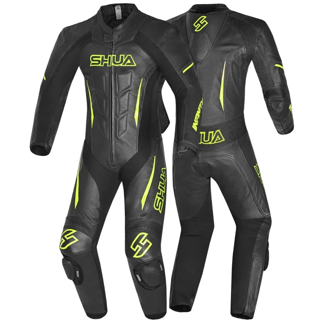 Shua Infinity Black Yellow/Flu 1PC Men's Leather Motorcycle Suits