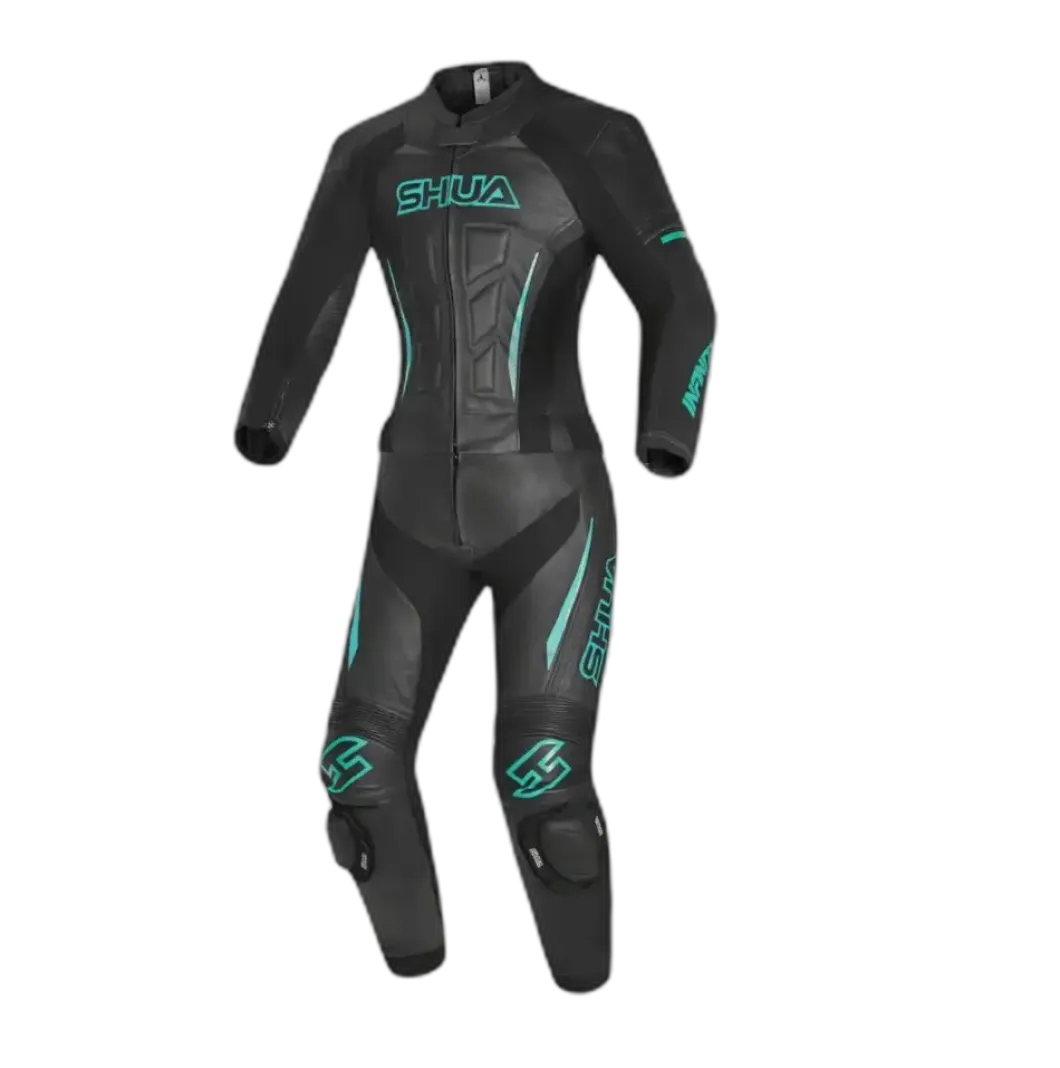 Shua Infinity Women's 2-Piece Motorcycle Suit Black/Terquise