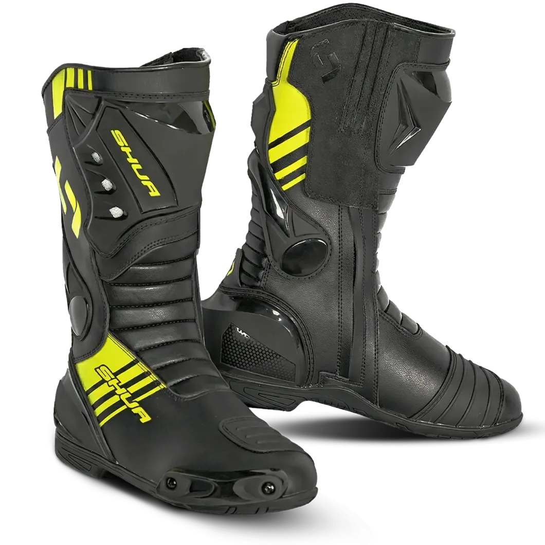 Shua Super Tech Track Racing Motorcycle Boots Black Yellow