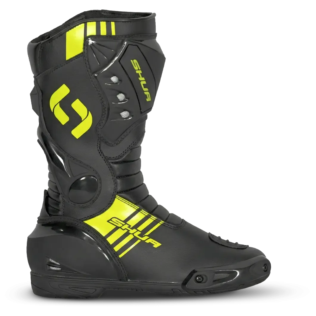 Shua Super Tech Track Racing Motorcycle Boots Black Yellow