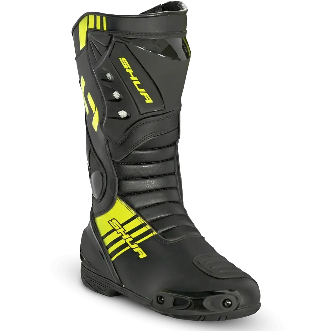 Shua Super Tech Track Racing Motorcycle Boots Black Yellow
