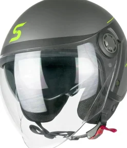 SKA-P 1SHG Zen City Open Face Motorcycle Jet Helmets Anthracite Fluo Yellow Satin