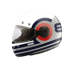 SMK RETRO RANKO GL653 Motorcycle Full Face Helmets Matte White Blue Grey