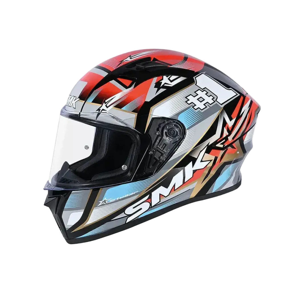 SMK STELLAR SPORTS #UNO MA263 Full Face Motorcycle Helmets Grey Blue Red