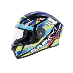 SMK STELLAR SPORTS #UNO MA254 Full Face Motorcycle Helmets Grey Blue Yellow