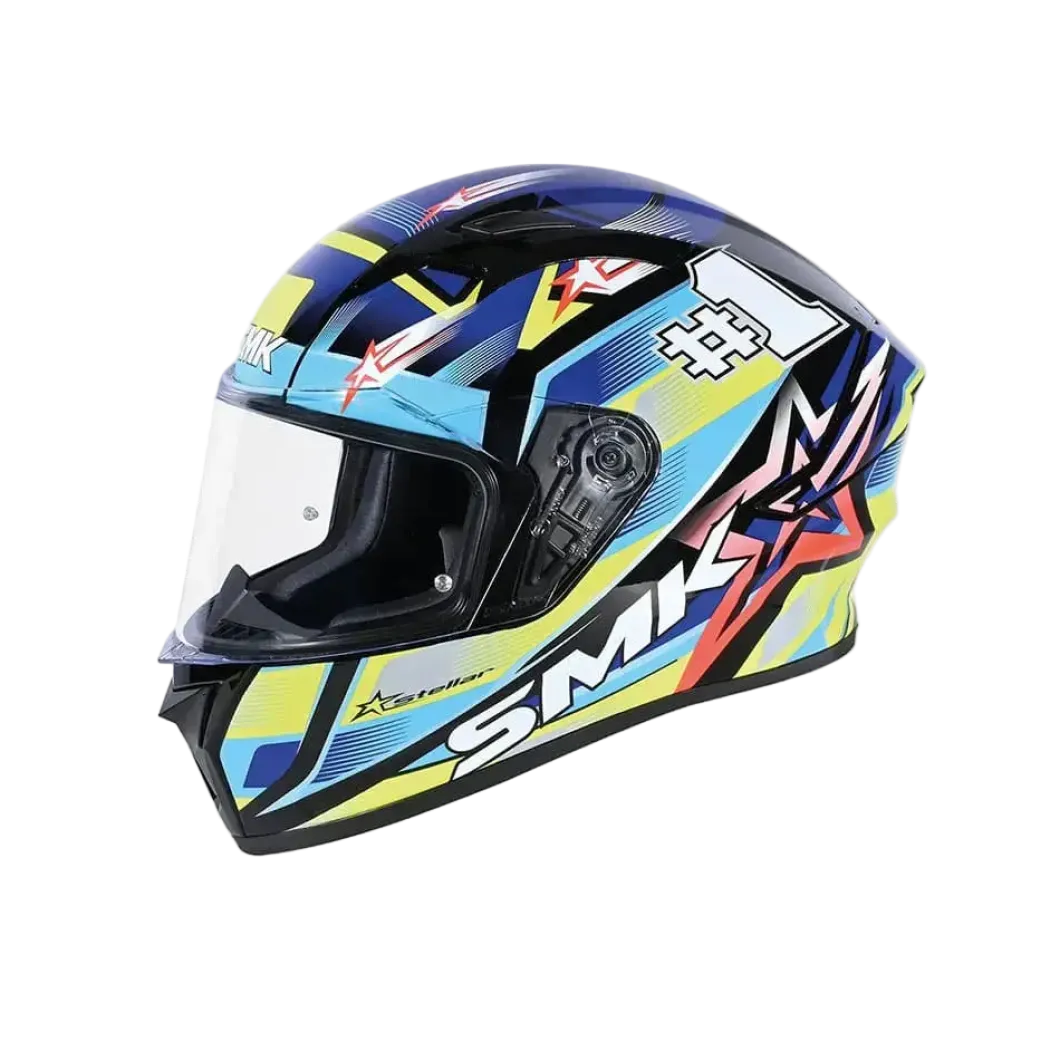 SMK STELLAR SPORTS #UNO MA254 Full Face Motorcycle Helmets Grey Blue Yellow