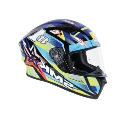 SMK STELLAR SPORTS #UNO MA254 Full Face Motorcycle Helmets Grey Blue Yellow