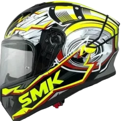 SMK STELLAR TURBO GL246 Full Face Motorcycle Helmets Black White Fluo Yellow
