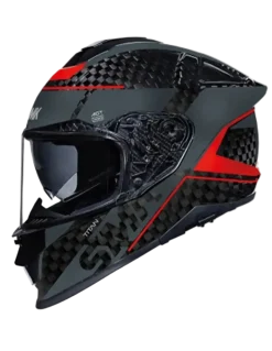 SMK TITAN CARBON GL263 Full Face Motorcycle Helmets Black Red 22.06