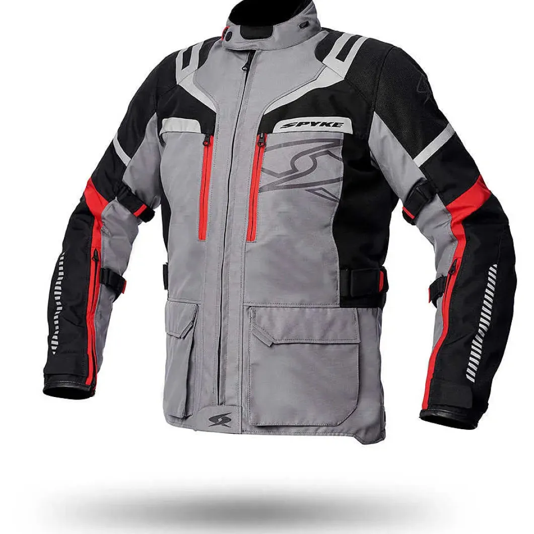 SPYKE Meridian Dry Techno Men's Motorcycle Jacket Ice Grey Black Red